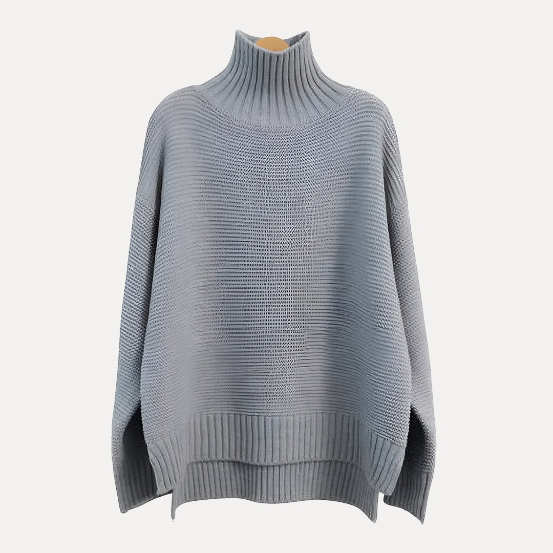 Isabella Wool Oversized Turtleneck Sweater | Ribbed Side Slit Sweater