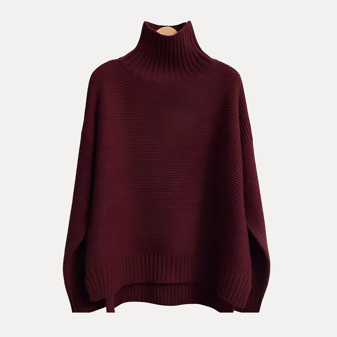 Isabella Wool Oversized Turtleneck Sweater | Ribbed Side Slit Sweater