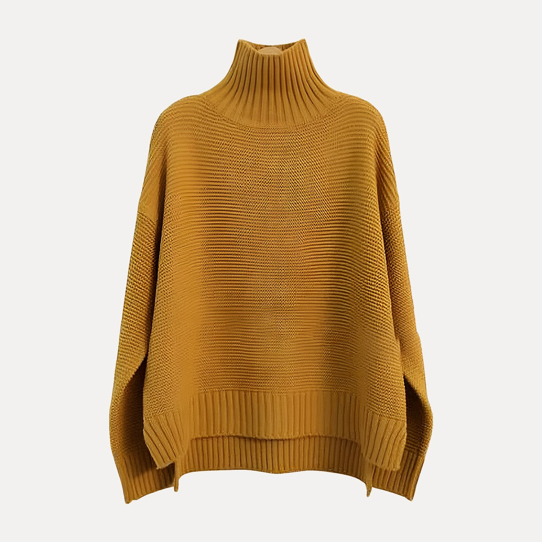 Isabella Wool Oversized Turtleneck Sweater | Ribbed Side Slit Sweater