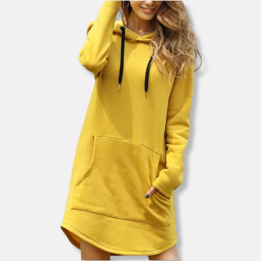 Women’s Hoodie Dress – Relaxed Fit – Cotton Blend – Long Sleeve with Pocket and Hood
