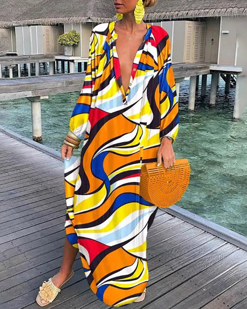 Dorinne | Women's Boho Spring Dress - Stylish Long Dress with Airy Sleeves