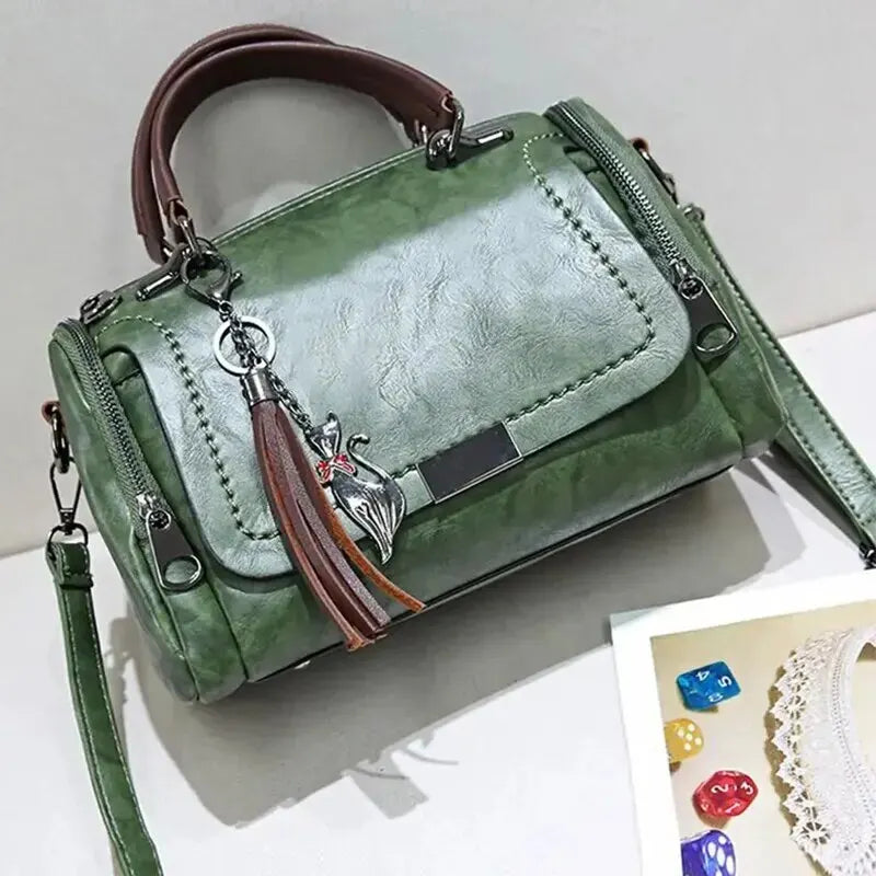 LUNORA Tassel Crossbody Bag For Women Everyday Chic Split Leather With Secure Zipper And Removable Strap