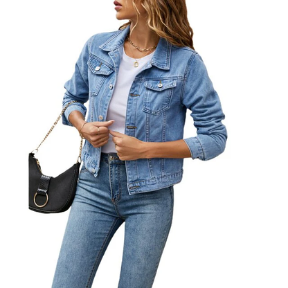 Women's denim jacket - Timeless short model with button closure