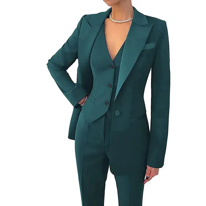Women’s Three-Piece Set Blazer – Tailored Fit – Wool Blend – Notch Lapel – Single Breasted – Formal