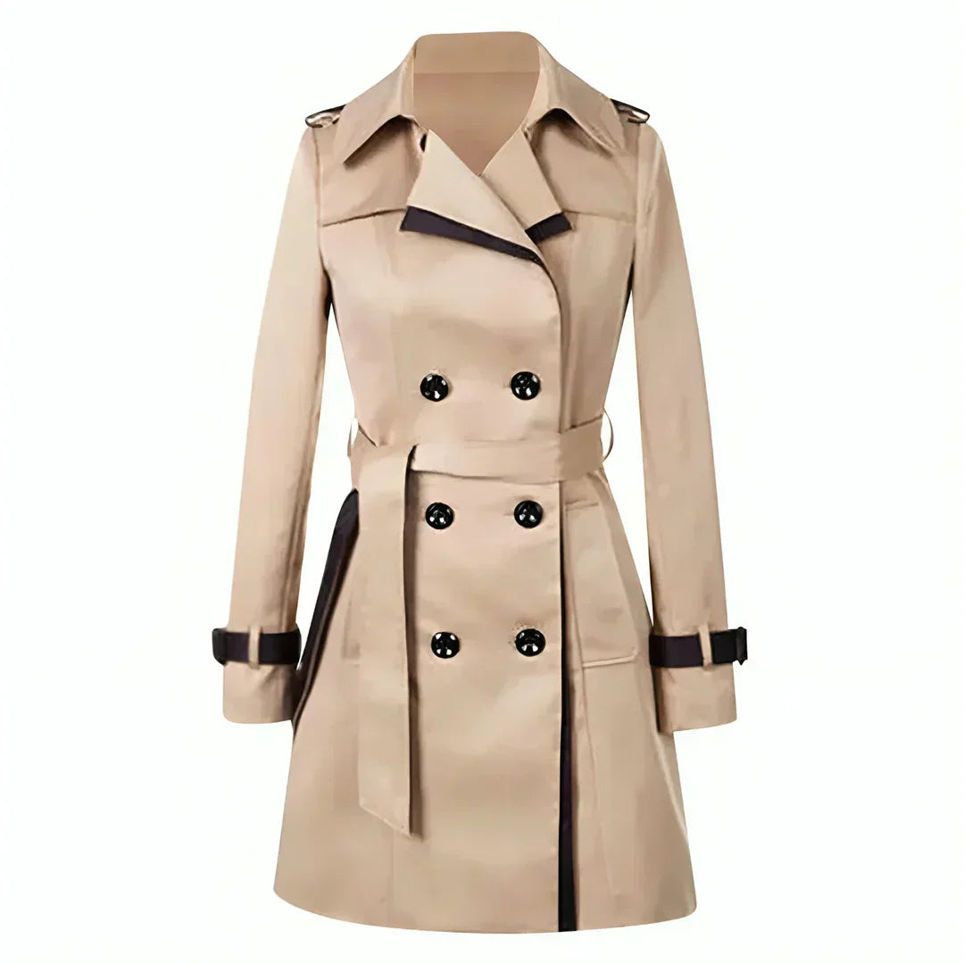Women's Double-Breasted Trench Coat with Belt and Cuff Straps