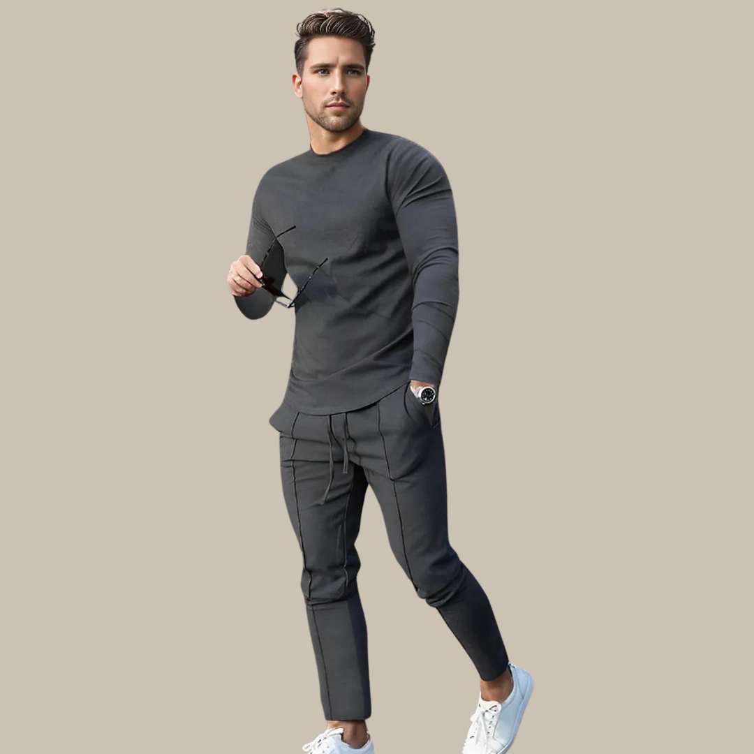 James Men's Casual Two Piece Outfit Set With Long Sleeve Top And Jogger Style Pants TrendAura