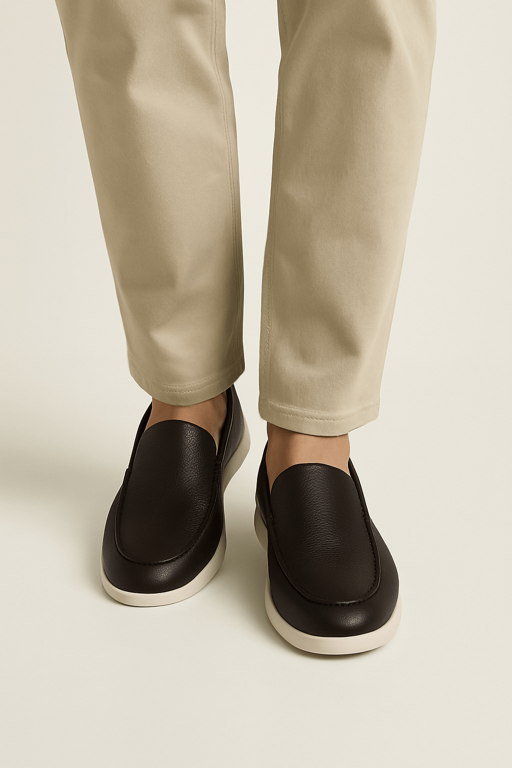 Two Tone Leather Loafers For Men With Modern Comfort And Elegant Design And Lightweight Flexible Sole