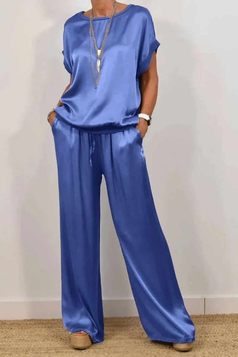 Natsuki Satin Ensemble For Women Effortless Casual Chic Lightweight Breathable Polyester
