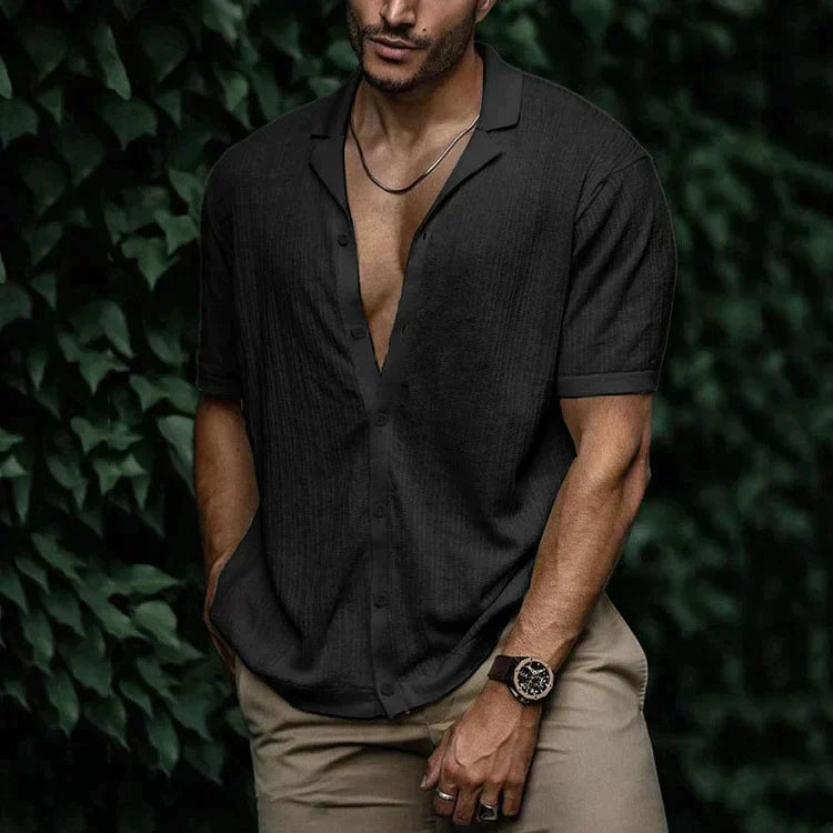 Men's Textured Button-Up Shirt Short Sleeve For Summer Style And Easy Everyday Wear Relaxed Fit