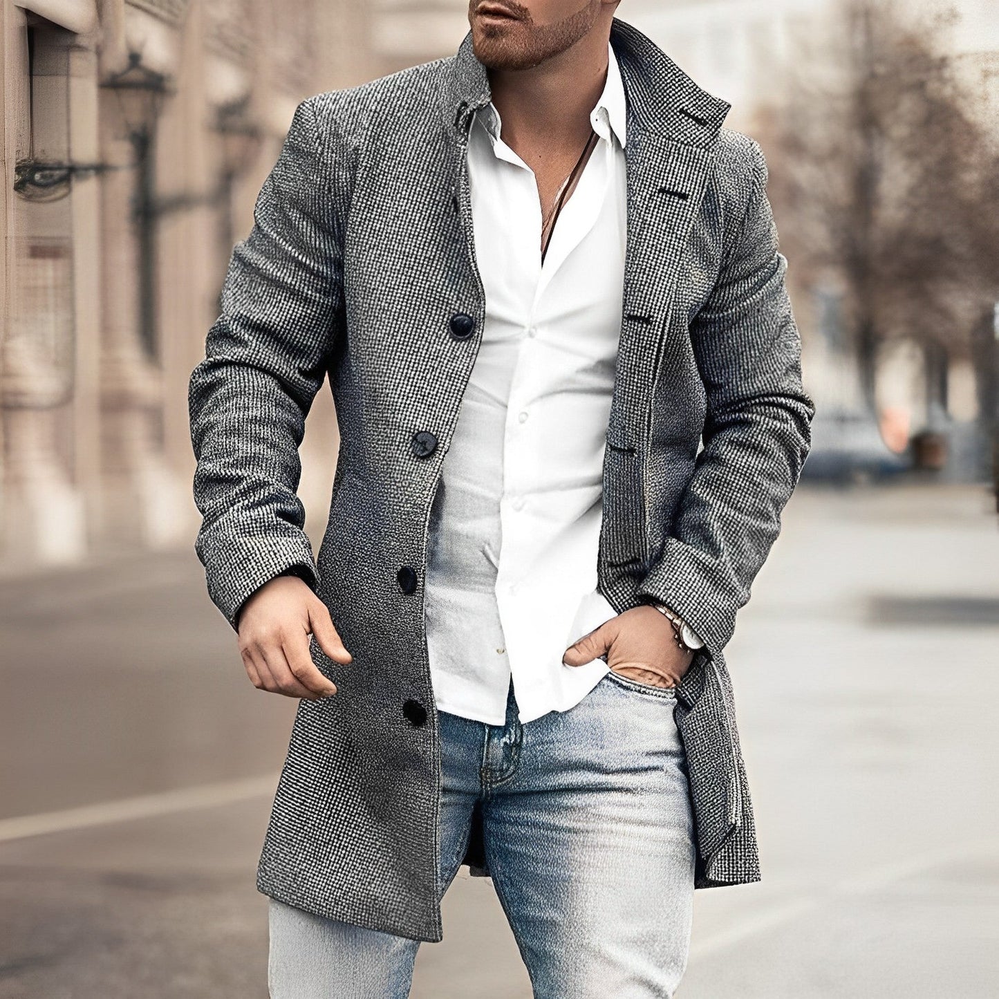 Wool coat with trendy buttons for men