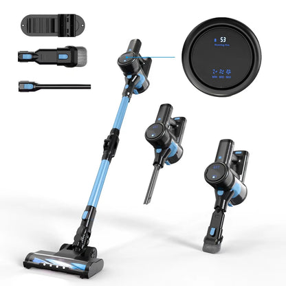 6-in-1 Cordless Stick Vacuum Cleaner - with LED Brush, 2200mAh Battery and Quiet Operation (65dB)