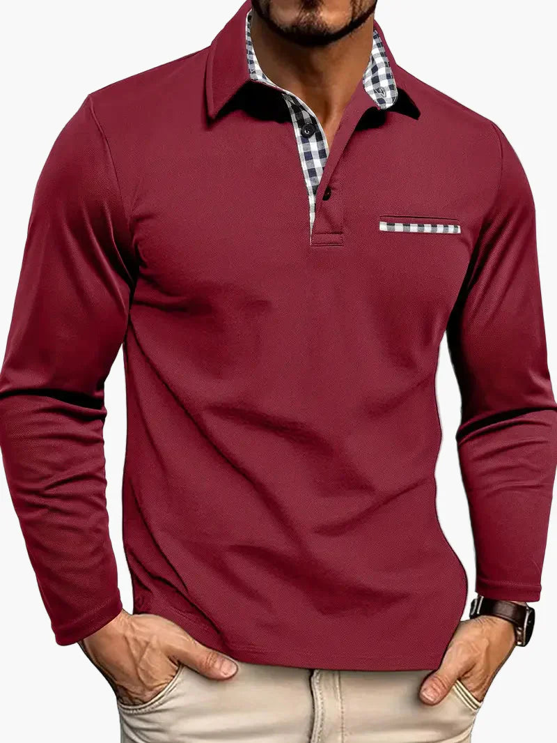 Men's Polo Shirt With Check Details For Elegant Casual Look And Tailored Fit For Stylish Men