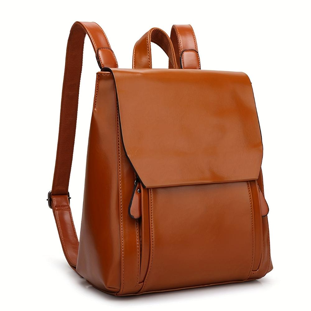 TrendAura Emily Vegan Leather Backpack - Sleek Structured Design With Adjustable Straps For Season Use And Flap Closure