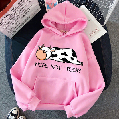 Women's hoodie with cute cow and print - Nope Not Today