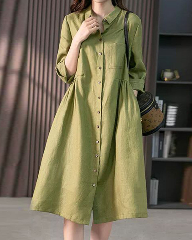 TrendAura Dame Shirt Dress - Knee-Length A-Line Silhouette With Lightweight Fabric And 3/4 Sleeves