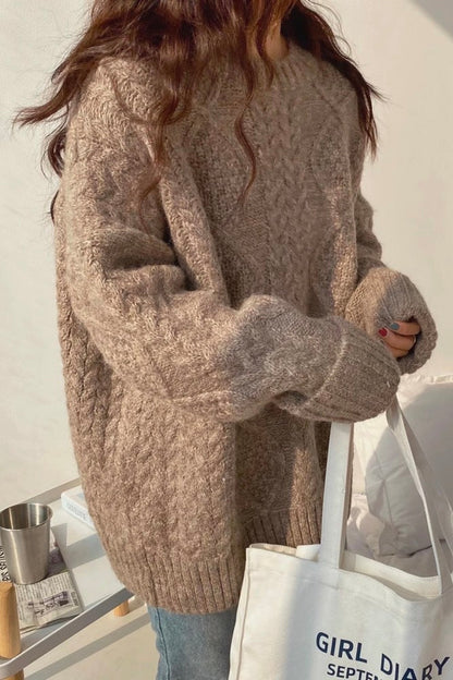 Elegant Mohair Knit Sweater For Women Cozy Cotton Alpaca Blend Soft Texture Oversized Mid Length