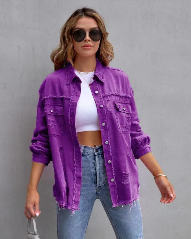 TrendAura Leyna Shirt Jacket For Women Urban Style And Comfort With Distressed Detailing
