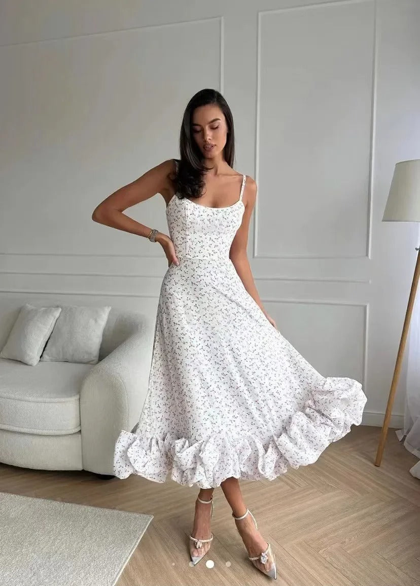 Elegant Pink Dress For Women With Belted Fit And Flared Skirt Romantic Floral Pattern For Ceremonies