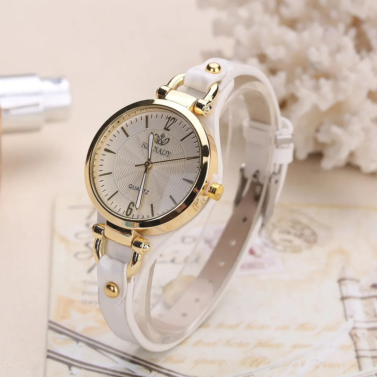 Sophie Elegant Vegan Leather Watch In Gold Steel For Stylish Women Minimalist Quartz Movement