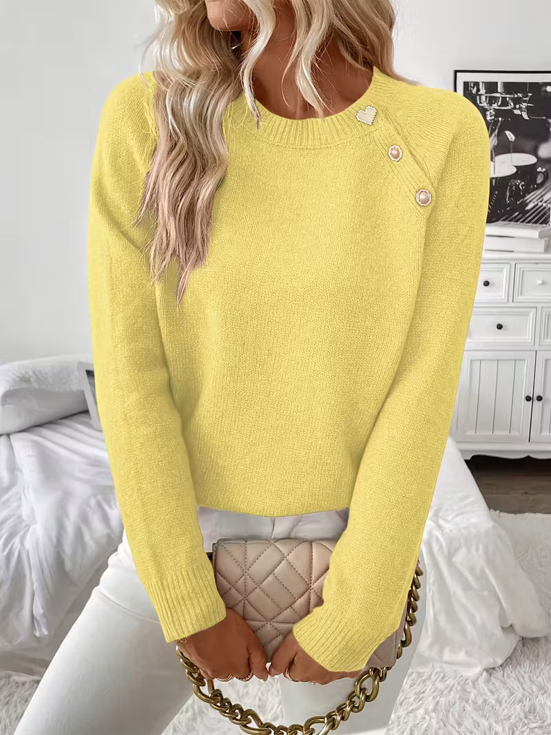 Women's Long Sleeve Sweater with Knitted Design and Versatile Style