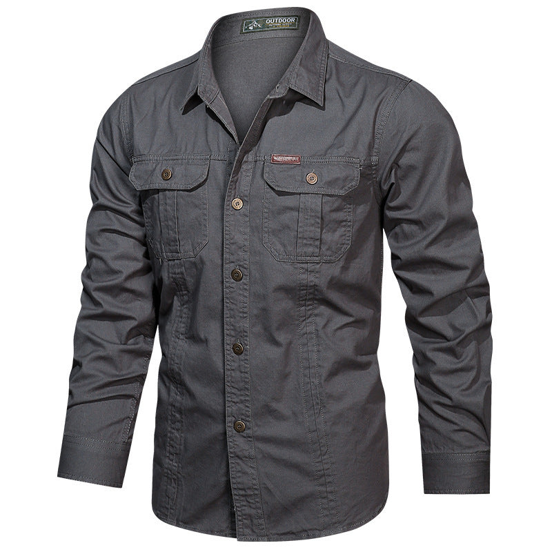 Mens Casual Military Shirt Versatile Style Epaulets Button Down Classic Fit For Everyday Wear
