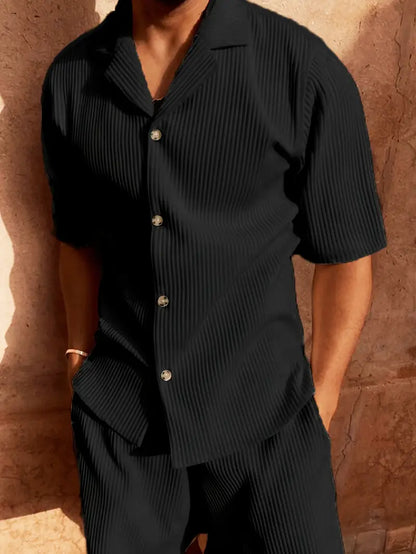 Luca Corduroy Button Up Summer Set For Men Airy Breathable Comfort Short Sleeve Shirt And Matching Shorts
