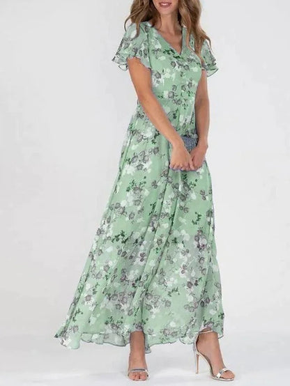 Liselotte Elegant Floral Maxi Dress for Women with V Neck and Flowing Sleeves Perfect For Special Occasions