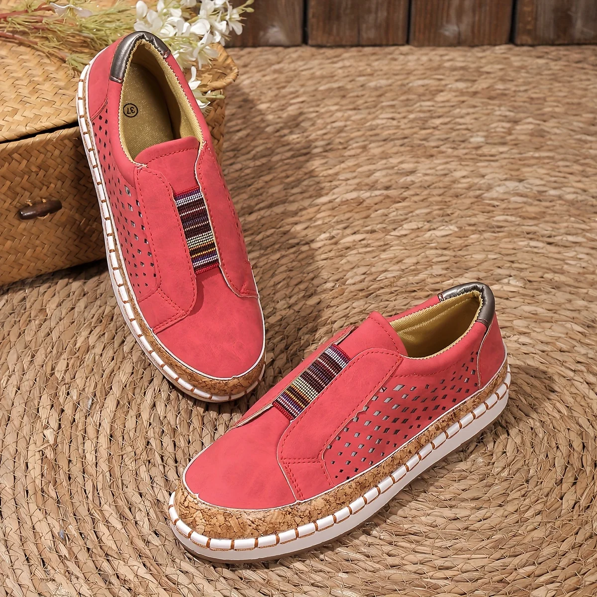 Lunari White Womens Perforated Moccasins With Elastic Insert Lightweight Comfort