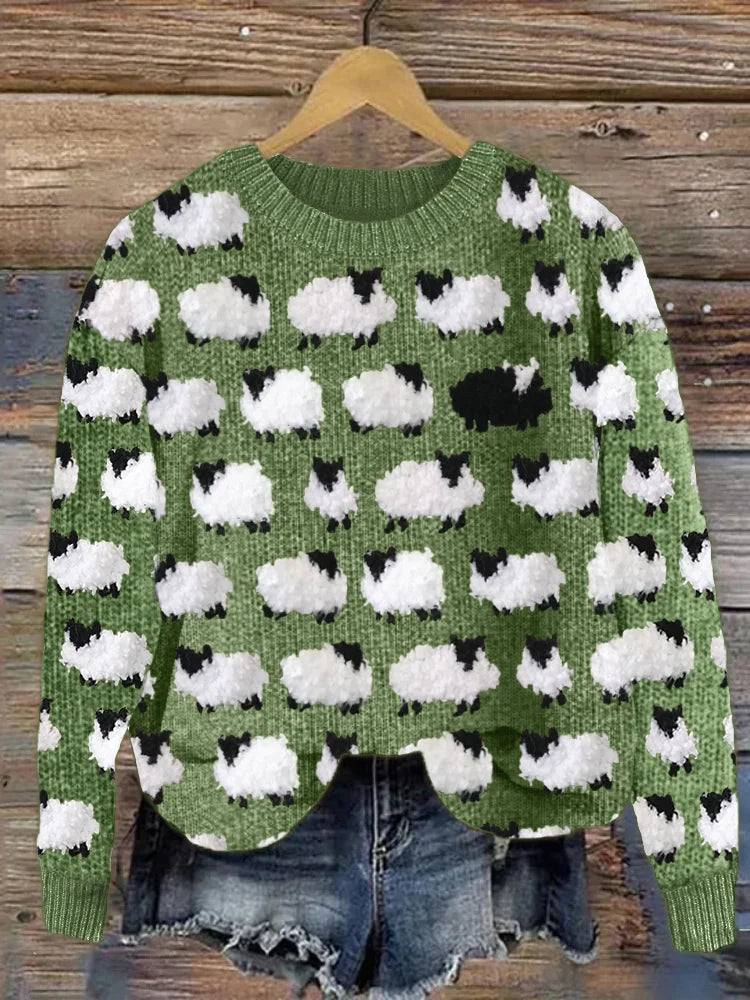 Women's Long Sleeved Sheep Pattern Sweatshirt