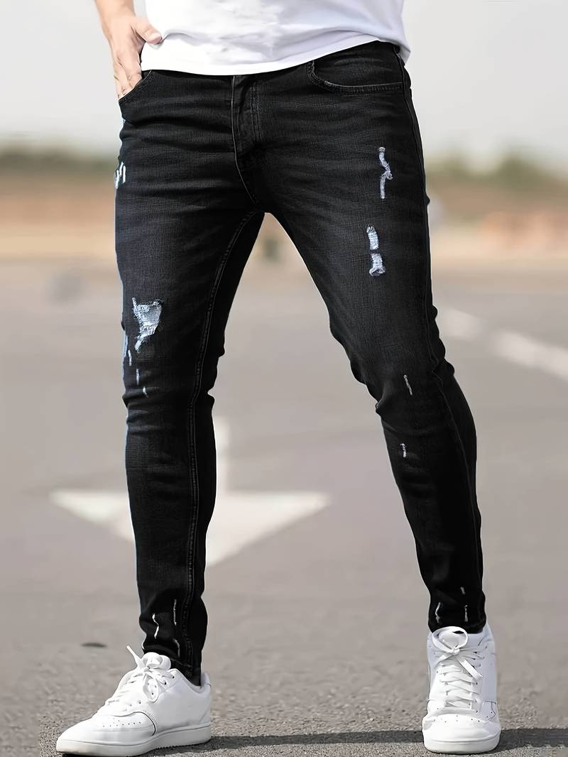 Mens Slim Fit Jeans by Walking for Everyday Style with Modern Distressed Denim Essentials