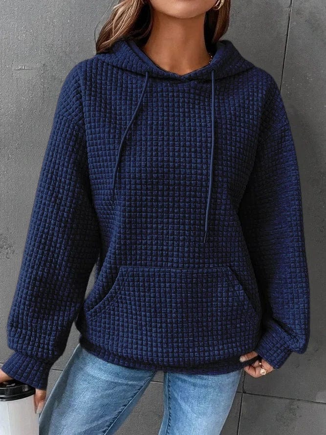 Women’s Quilted Hoodie – Relaxed Fit – Drawstring Hood – Kangaroo Pocket – Ribbed Trim
