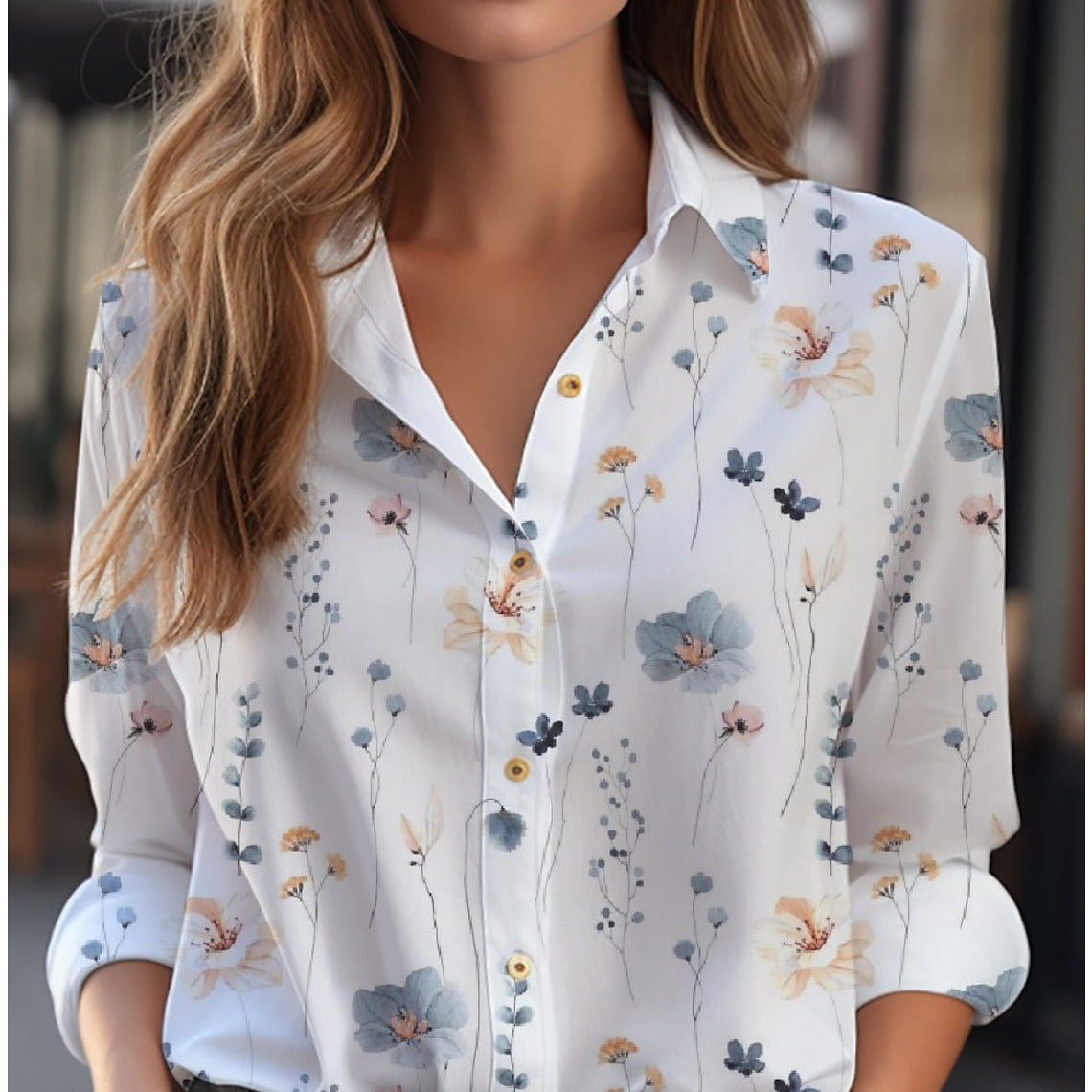 Florine | Elegant blouse women with floral pattern and V-neckline