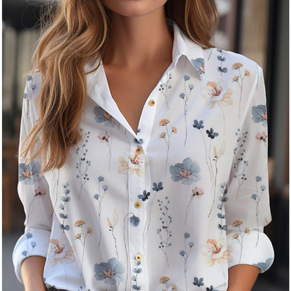 Florine | Elegant blouse women with floral pattern and V-neckline