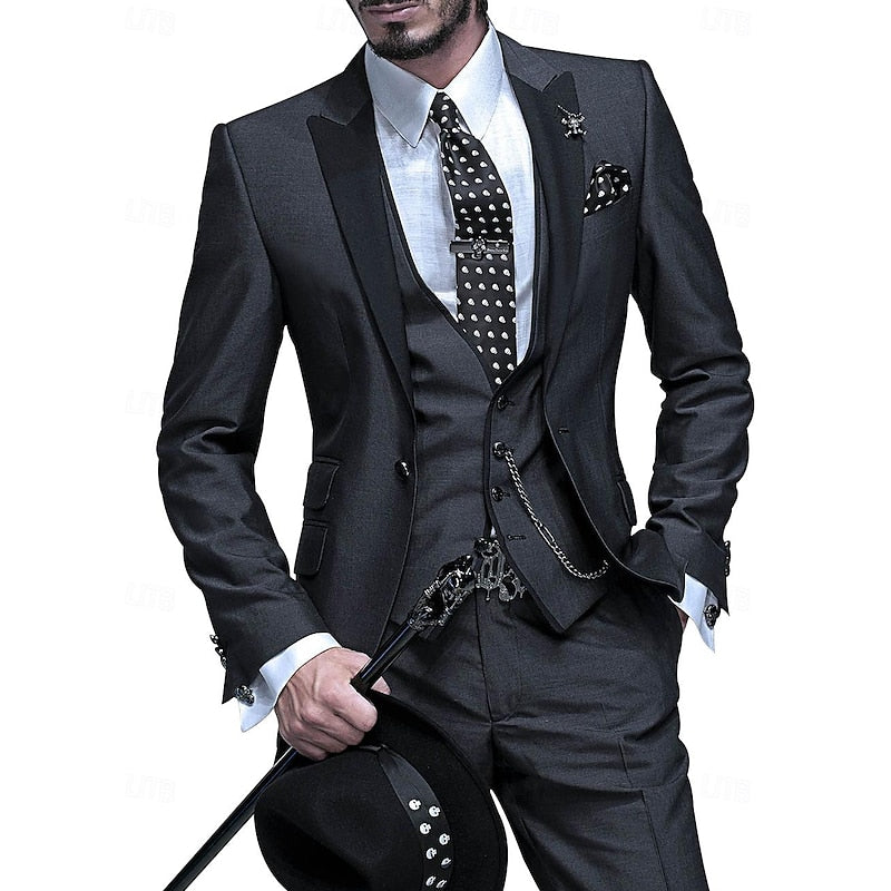 Oliver Men's Linen Three Piece Suit Set Blazer Vest Trousers Burgundy Formal Attire For Weddings