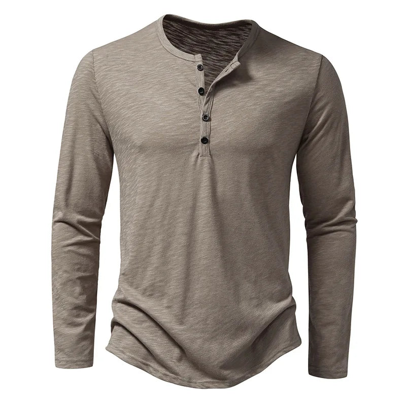 Men's Classic Long Sleeved Shirt With Refined Button Placket For Versatile Casual To Semi Formal Wear