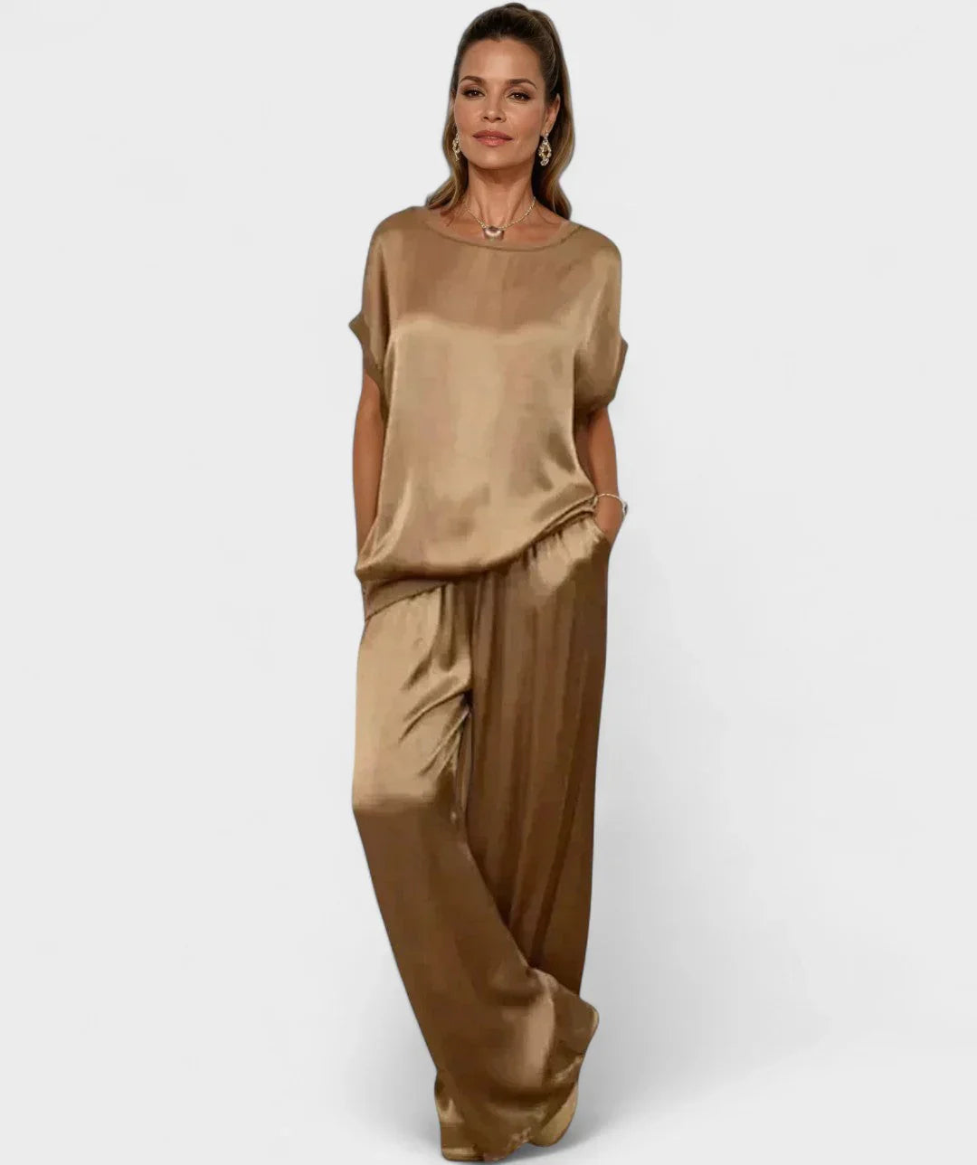 Natsuki Satin Ensemble For Women Effortless Casual Chic Lightweight Breathable Polyester