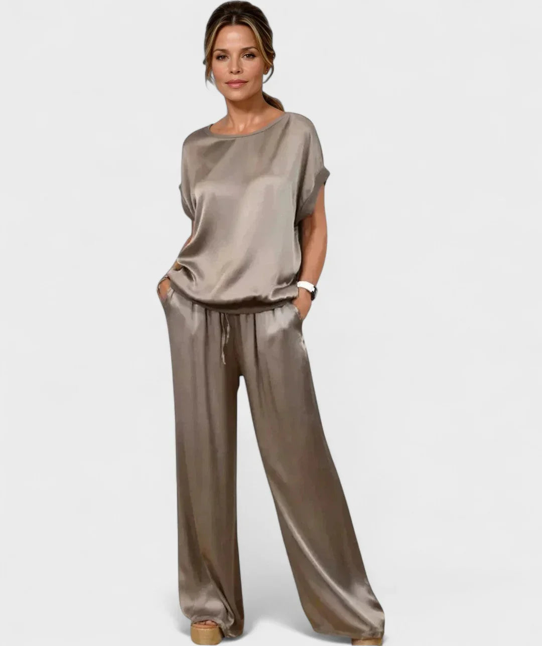 Natsuki Satin Ensemble For Women Effortless Casual Chic Lightweight Breathable Polyester