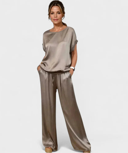 Natsuki Satin Ensemble For Women Effortless Casual Chic Lightweight Breathable Polyester
