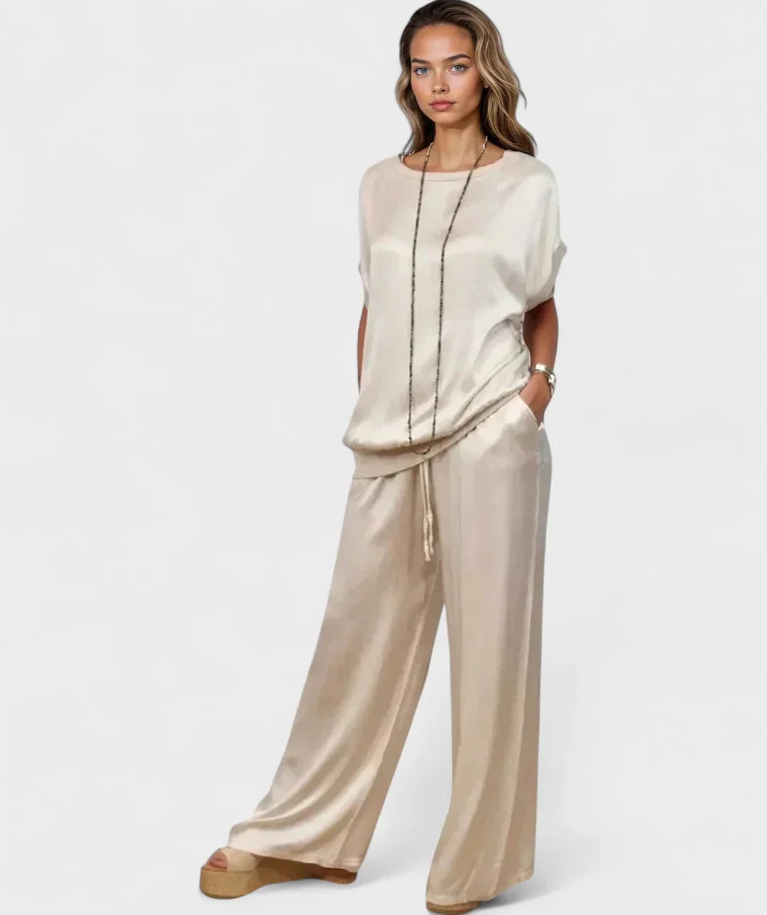 Natsuki Satin Ensemble For Women Effortless Casual Chic Lightweight Breathable Polyester