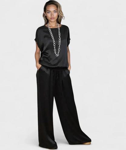Natsuki Satin Ensemble For Women Effortless Casual Chic Lightweight Breathable Polyester