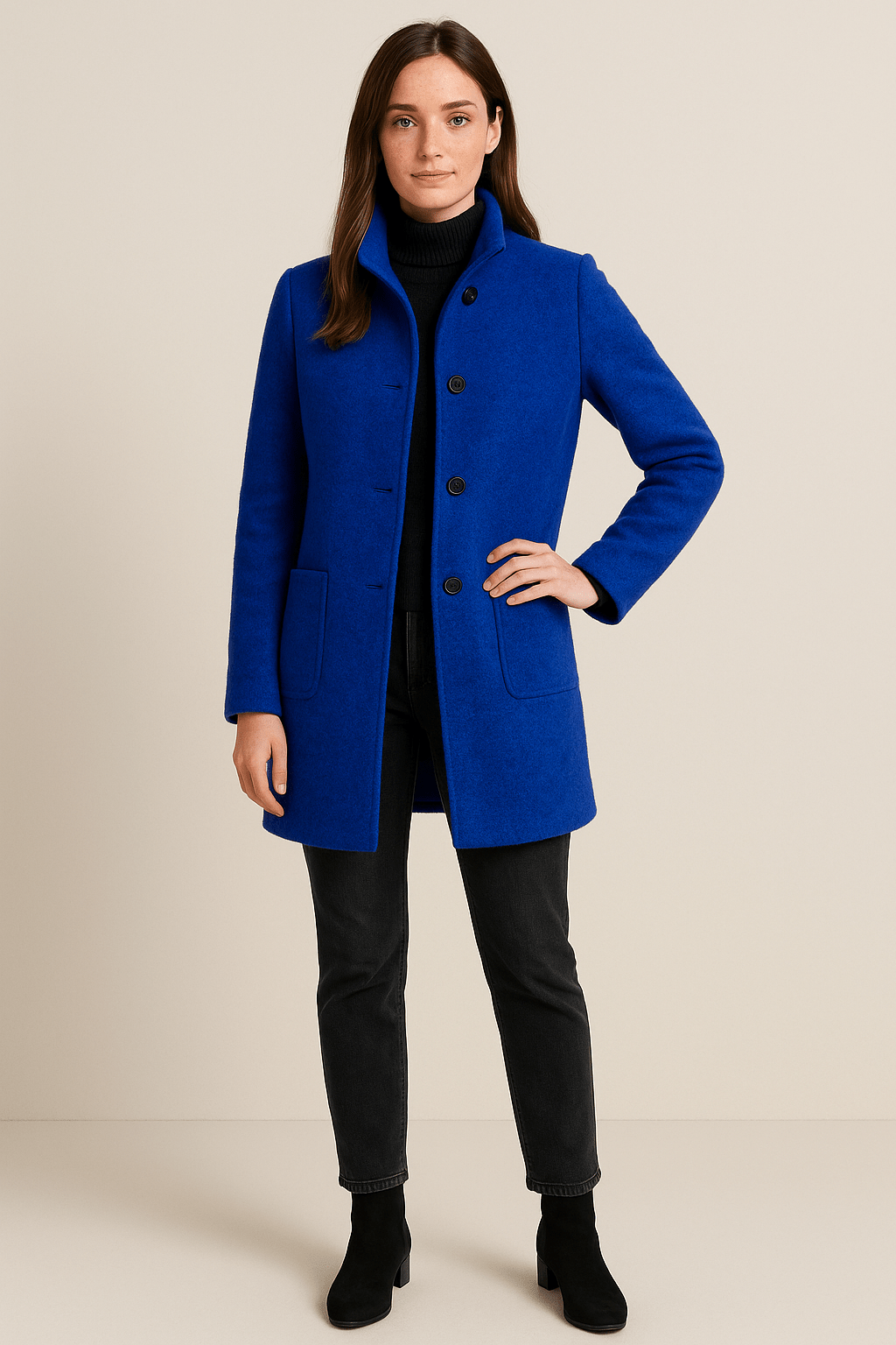 Women’s Stand-Collar Coat | Structured Design with Pockets