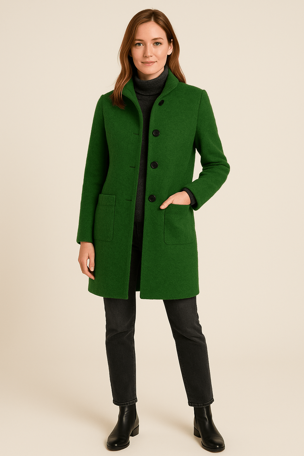 Women’s Stand-Collar Coat | Structured Design with Pockets