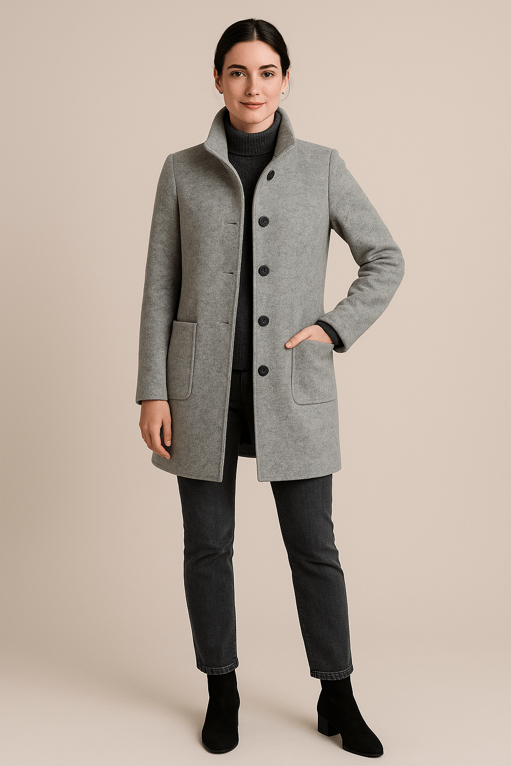 Women’s Stand-Collar Coat | Structured Design with Pockets