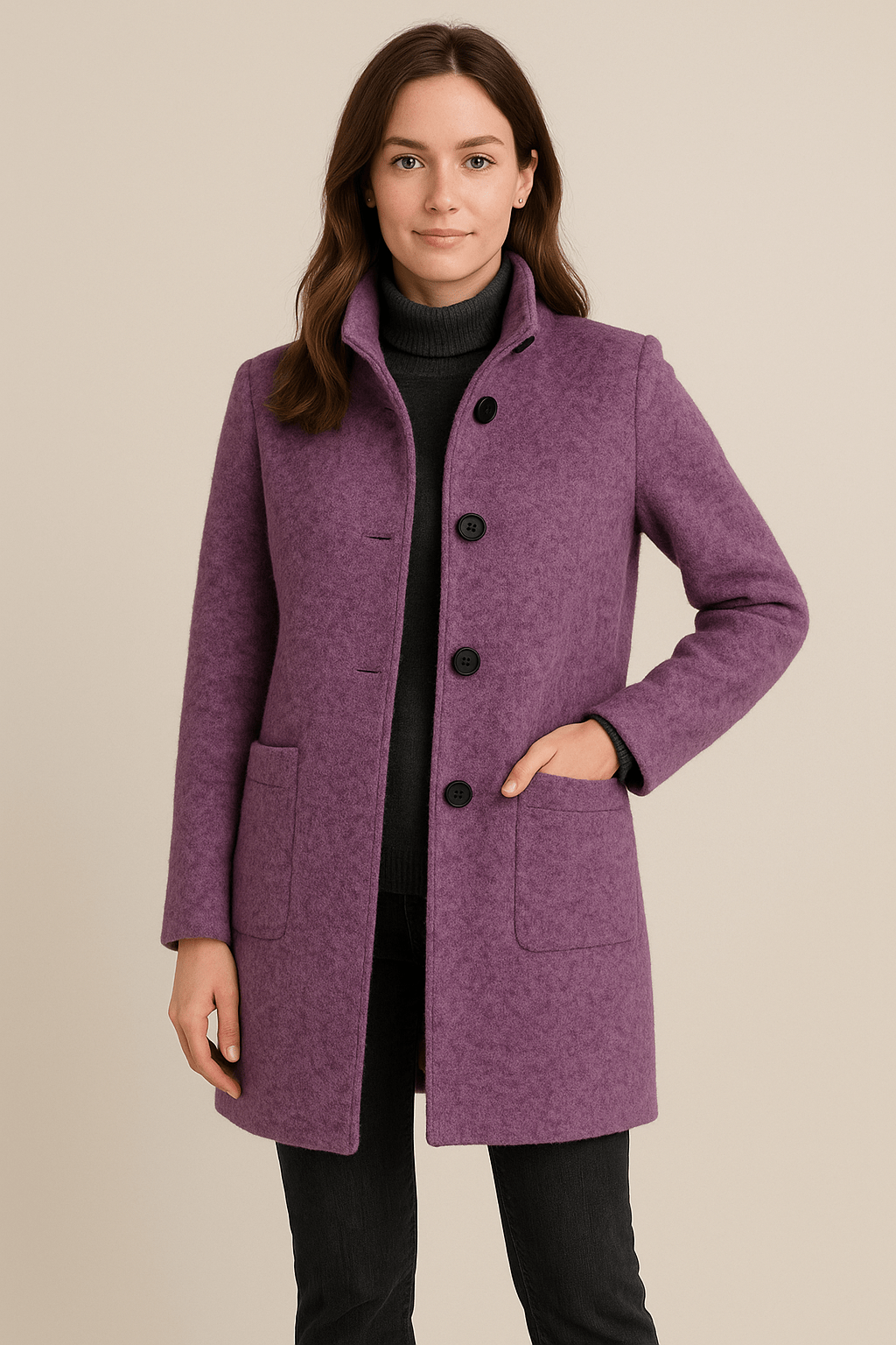 Women’s Stand-Collar Coat | Structured Design with Pockets