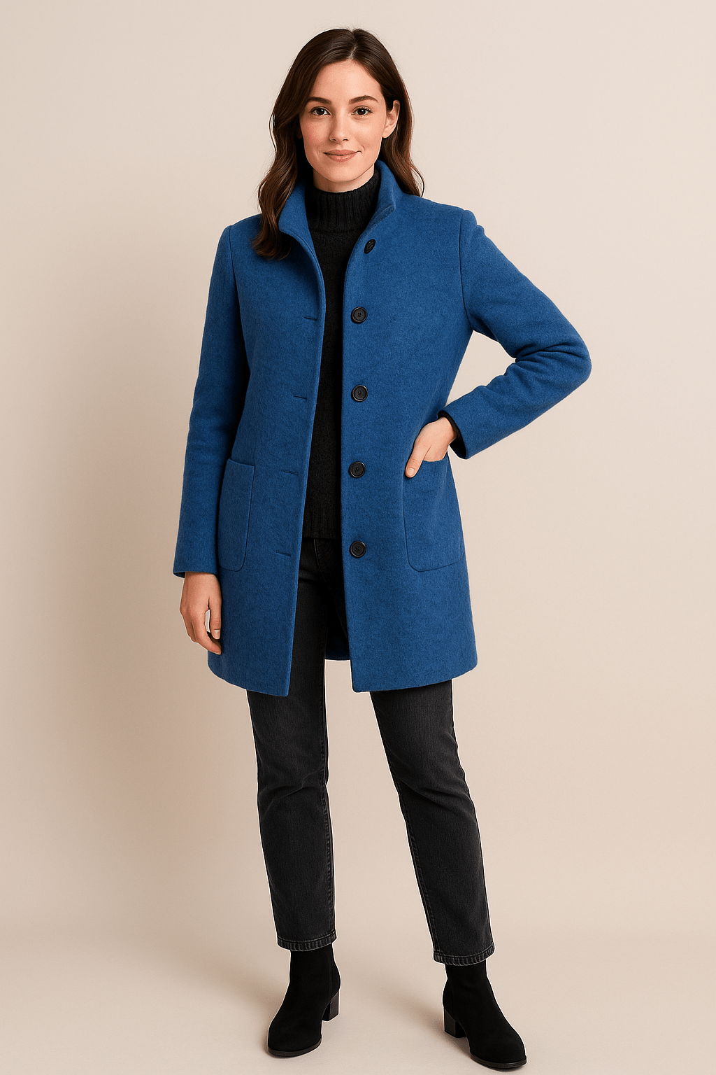 Women’s Stand-Collar Coat | Structured Design with Pockets