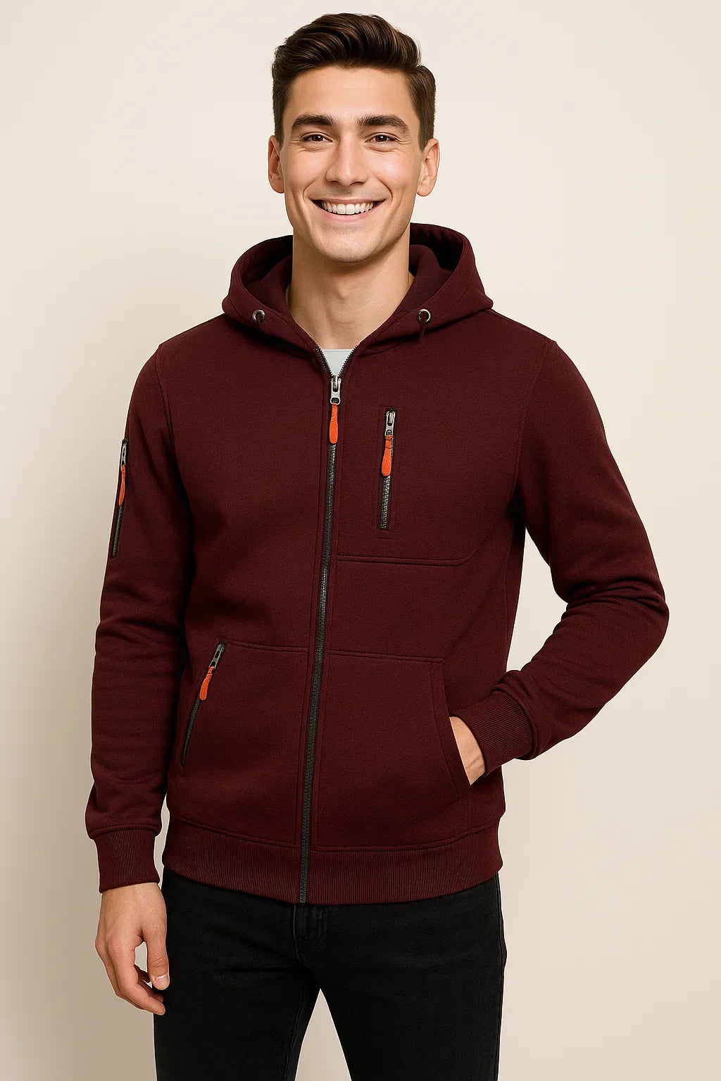 Sean Mens Casual Zip Front Hoodie for Men Warm Comfort Everyday Wear Modern Style
