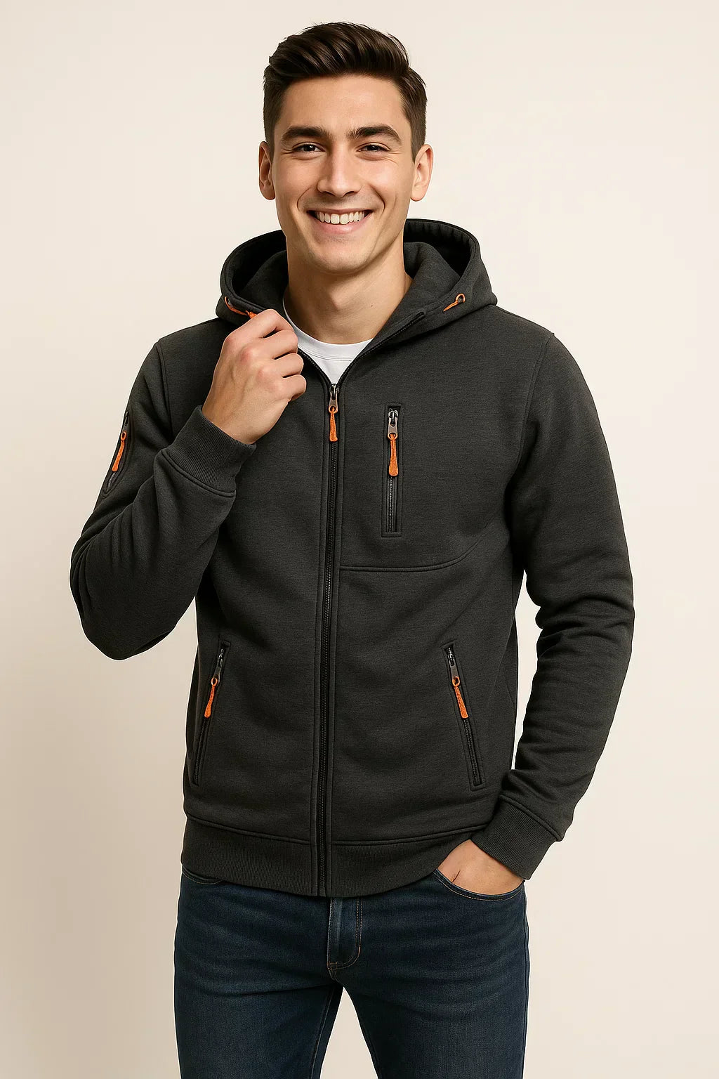 Sean Mens Casual Zip Front Hoodie for Men Warm Comfort Everyday Wear Modern Style