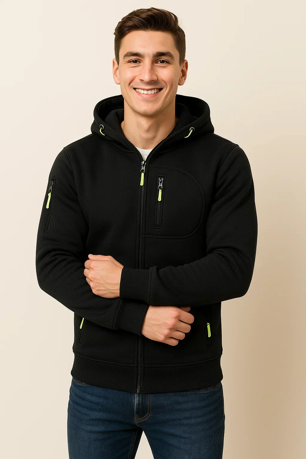 Sean Mens Casual Zip Front Hoodie for Men Warm Comfort Everyday Wear Modern Style