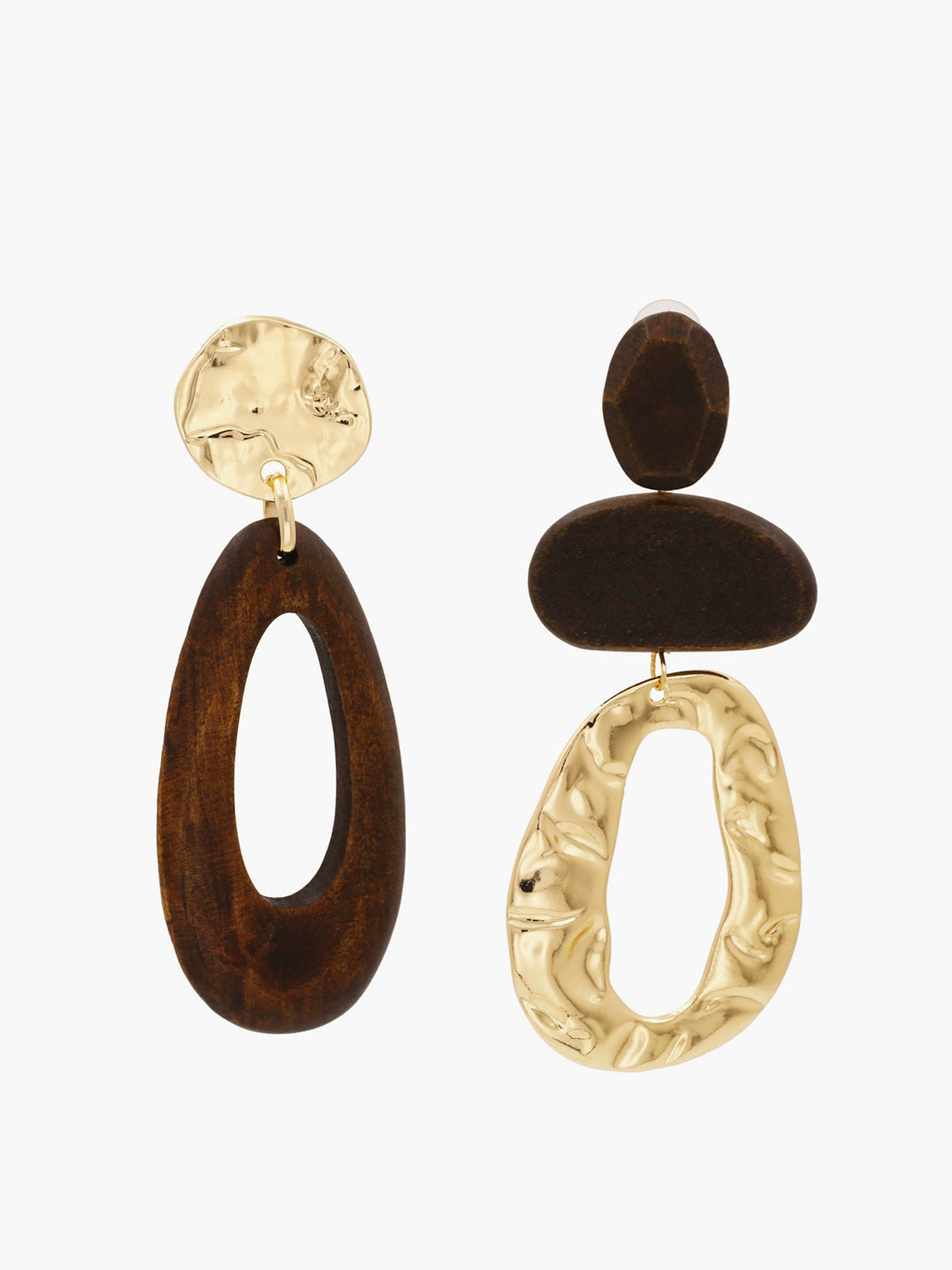 Asymmetrical Wood & Metal Drop Earrings - TrendAura