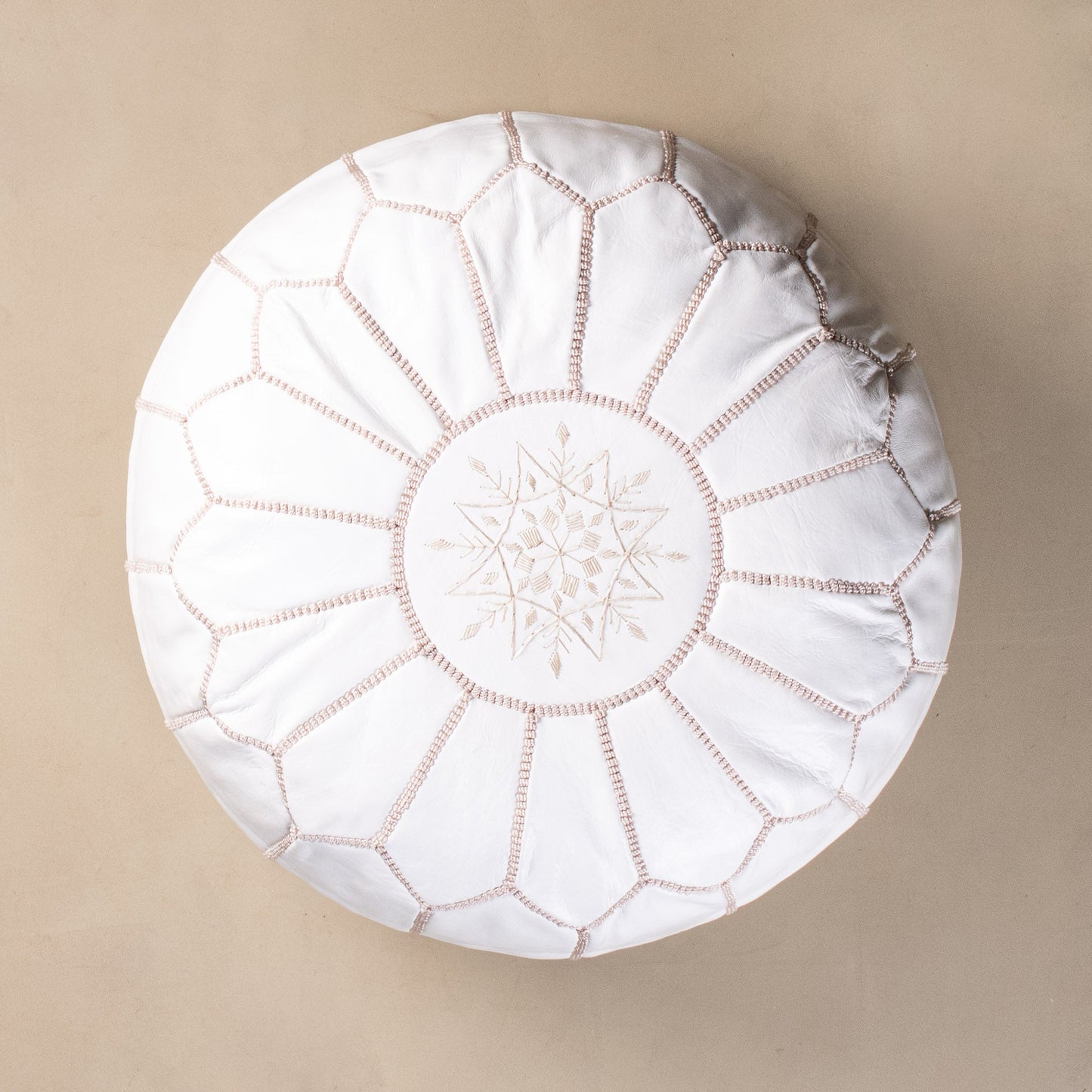 Authentic Moroccan Leather Pouf - White and Beige - TrendAura